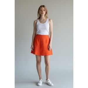 White Fox Orange Linen A-Line Mini Skirt High Waisted Summer Skirt Womens